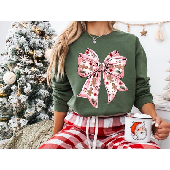 Winter Gingerbread Coquette Shirt, Winter Sweatshirt, Winter Bow Sweatshirt for Women, Winter, Winter Sweater, All Size S-5Xl