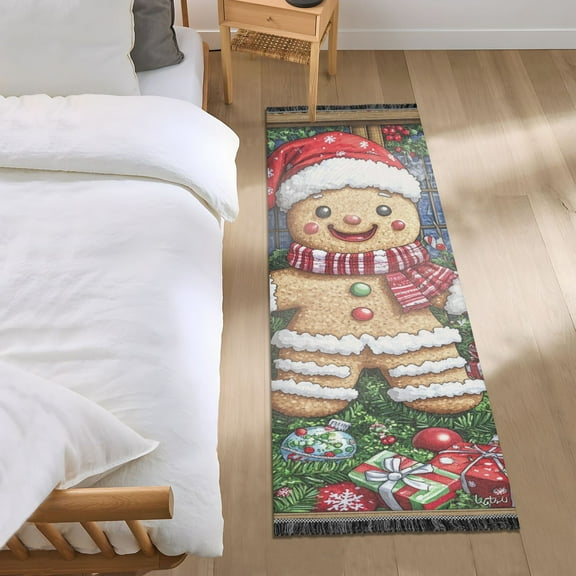 Winter Gingerbread Man Bedroom Runner Rug 2'x 6' Non Slip Carpet Indoor Home Area Rug Living Room