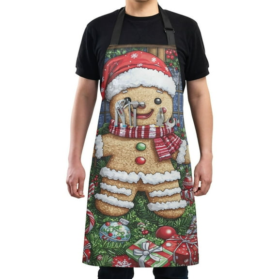 Winter Gingerbread Man Chef Kitchen Apron with Pockets for Women Waterproof Aprons for Cooking Baking