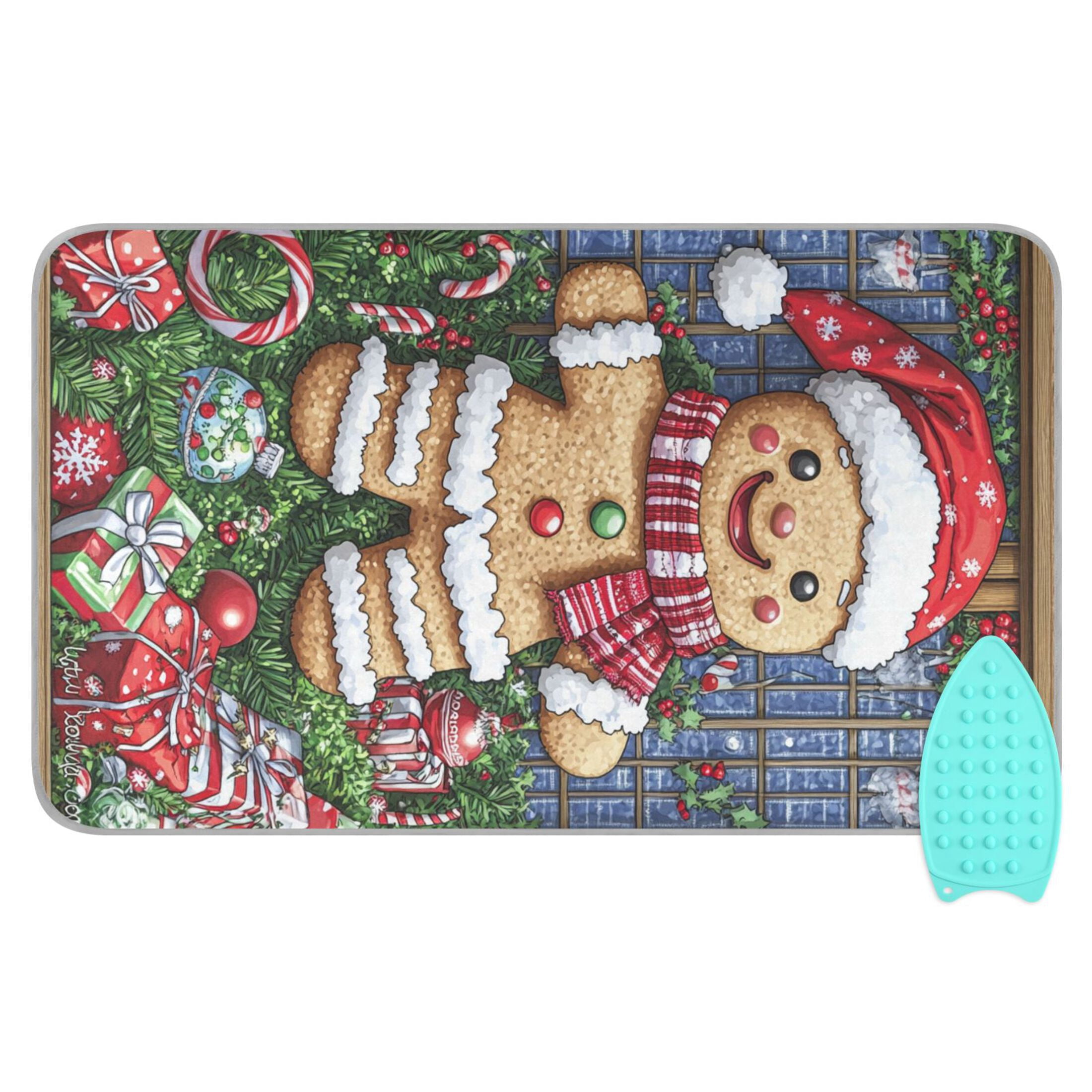 Winter Gingerbread Man Ironing Mat Blanket for Table Top Travel Portable Ironing Board Pad 47.2x27.6 Inch