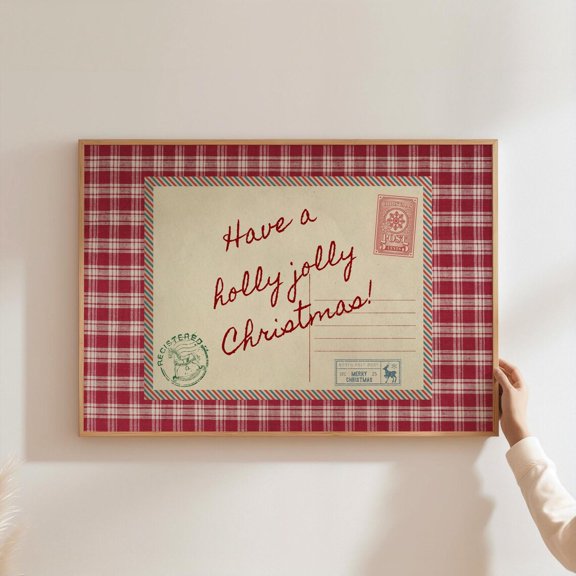 Winter Gingham Postcard Poster Vintage Winter Wall Art Retro Postcard Wall Art Winter Family Decor Trendy UNFRAMED Poster, 8x12