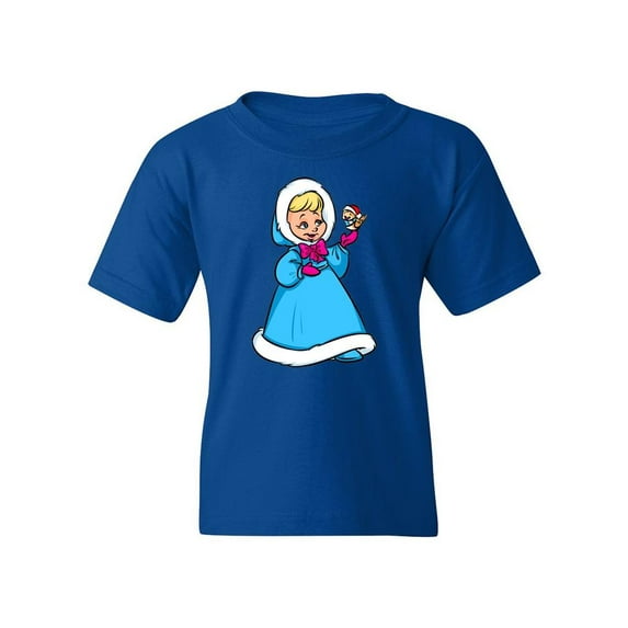 Winter Girl And Bird T-Shirt Juniors -Image by Shutterstock, Medium