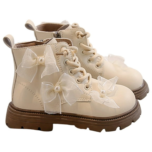Winter Girls' Boots with Adorable Bow Detail and Pearl Accent, Comfy Ankle Boots for Girls of All Ages, Soft Sole and Stylish Casual Footwear