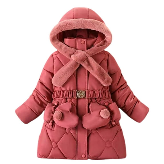 Winter Girls' Cotton-padded Clothes Middle-aged Children's Thickened And Velvet Medium-length Gloves Cotton-padded Clothes