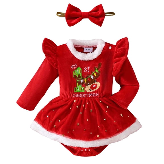Winter Girls Long Sleeve Bodysuit Outfit With Deer Design Festive Holiday Romper Jumpsuit For Baby Toddler Infant Playwear Party Dress