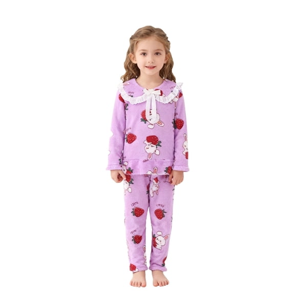 Winter Girls Pajama Flannel Outfit Kids Thermal Sleepwear Two Piece With Long Sleeve Pants Indoor Outdoor Activities Clothes