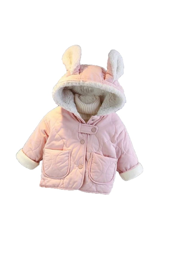 Winter Girls' Soft and Warm Coat with Plush Sherpa-Lined Bunny Ears Hoodie for Cold-Weather Protection
