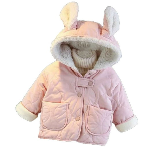 Winter Girls' Soft and Warm Coat with Plush Sherpa-Lined Bunny Ears Hoodie for Cold-Weather Protection