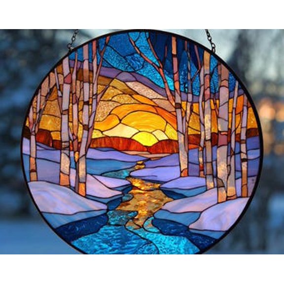 Winter Glass Suncatcher, Snow Window Hanging, Cozy Winter Season Home Decoration Gift, 3.5 in