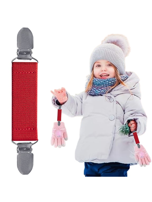 Winter Glove Clips, Elastic Mitten Holders, Durable Metal Spring Clip, Red, By Preplabs