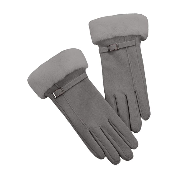 Winter Gloves, Audhol Women's Winter Suede Gloves with Cuffs Soft Warm Touchscreen Fleece Lined Cute Winter Gloves Grey, One Size