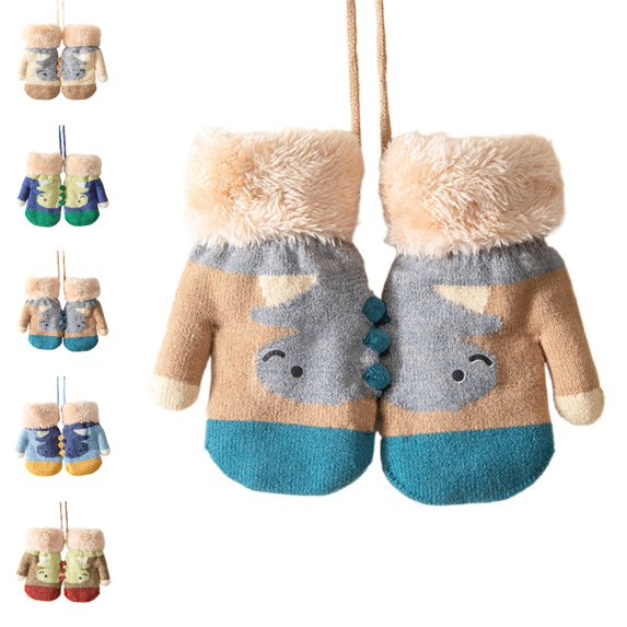 GPOECD Winter Gloves Baby Toddler Warm Knitted Mittens Lined Grip Cold Weather