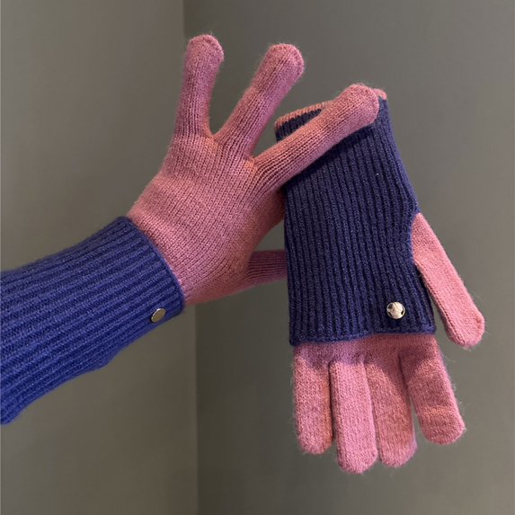 Winter Gloves Color Block Knit Convertible Textured Mittens Winter Mittens Pink One Size