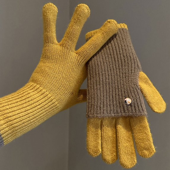Winter Gloves Color Block Knit Convertible Textured Mittens Winter Mittens Yellow One Size