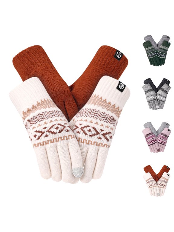 Winter Gloves Couple Knitted Thermal Soft Touchscreen Texting Warm Cold Weather Mittens for Men and Women
