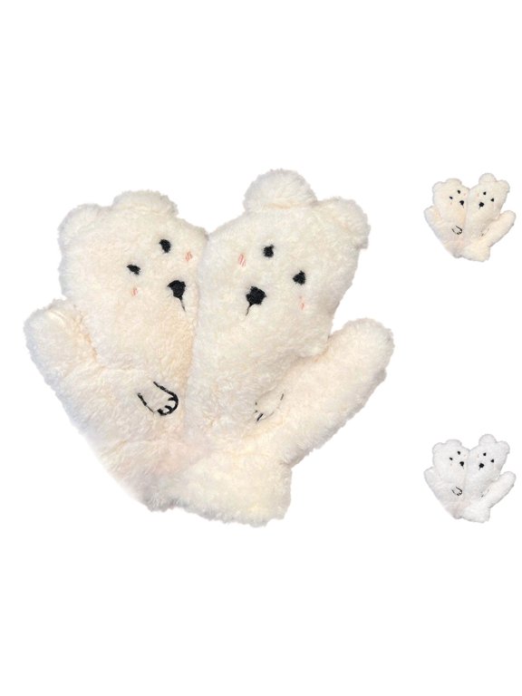 Winter Gloves Cute Face Bear Warm Style Soft Cartoon Design for Cold Weather