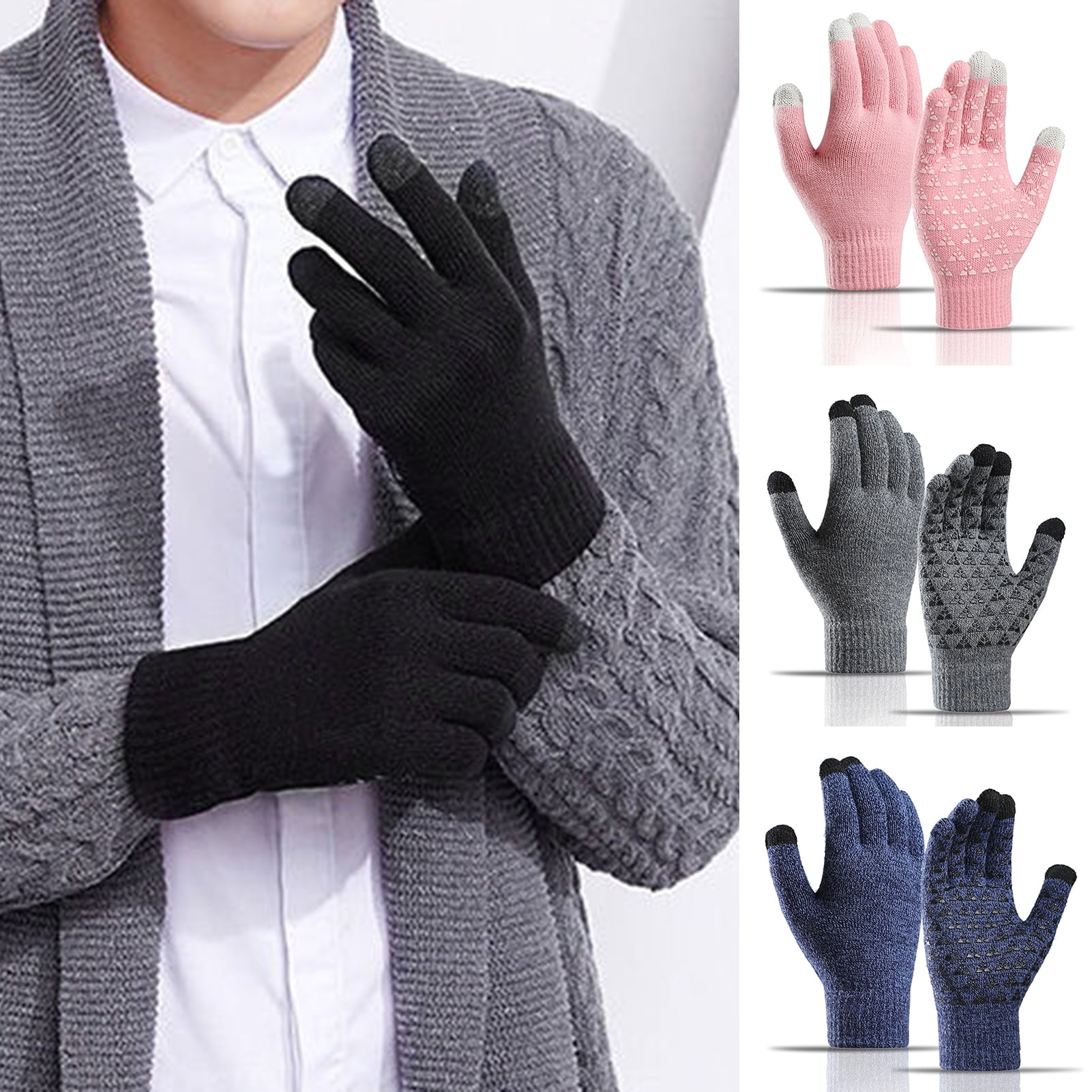 1pair Unisex Stretchy Knit Touch Screen Gloves Winter Holiday