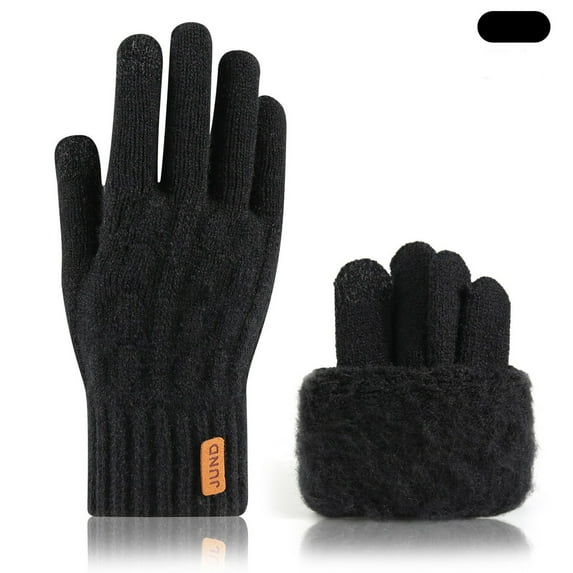 Winter Gloves For Women Knitted Fleece Lined Thicken Thermal Warm Solid Color Stylish Comfy Glove Cold Weather (Free Size, Black)