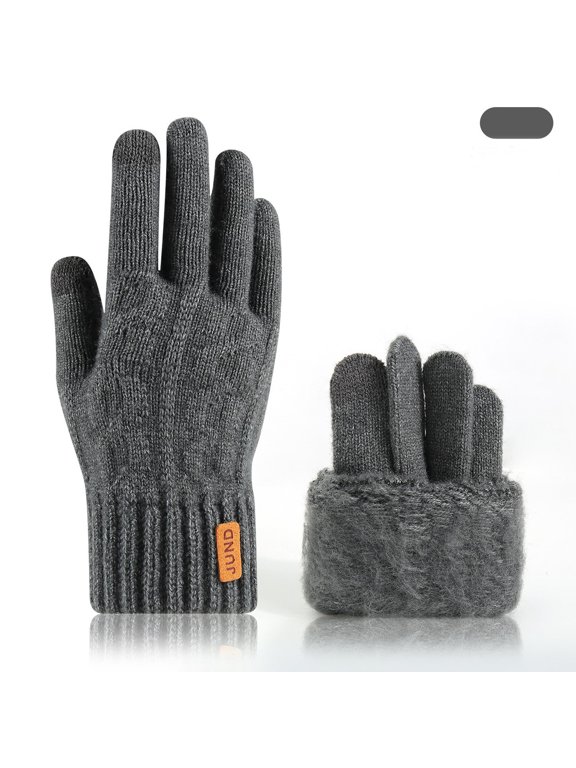 Winter Gloves For Women Knitted Fleece Lined Thicken Thermal Warm Solid Color Stylish Comfy Glove Cold Weather (Free Size, Dark Gray)