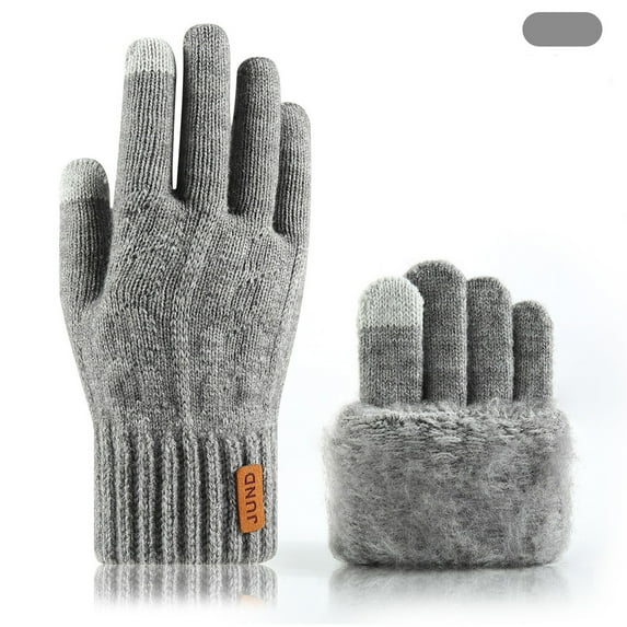 Winter Gloves For Women Knitted Fleece Lined Thicken Thermal Warm Solid Color Stylish Comfy Glove Cold Weather (Free Size, Gray)