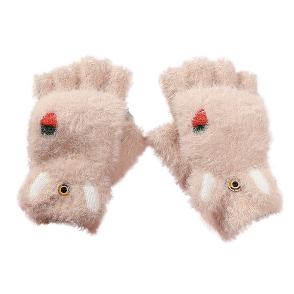 Winter Gloves Kids Fluffy Warm Mittens Knit Gloves for Ages 2-7 Years Girls