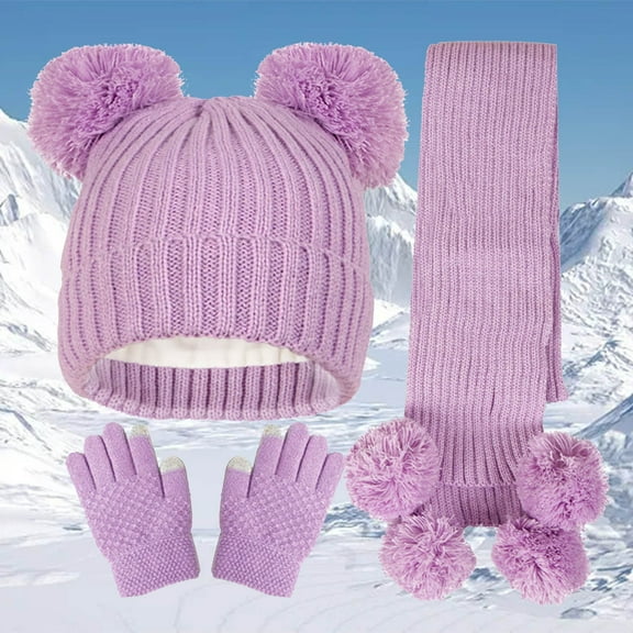 Winter Gloves Kids Kids Winter Hat Scarf Gloves Set - Girls Boys Fleece Lined Beanie Hat with Pom Knit Scarf Warm Mittens for Children