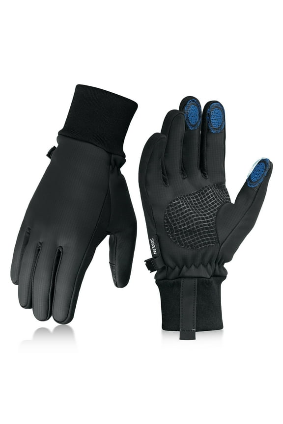 Winter Gloves Kids Windproof Sports Gloves Touch Screen Anti-Slip Warm for Boys Girls, Black, L