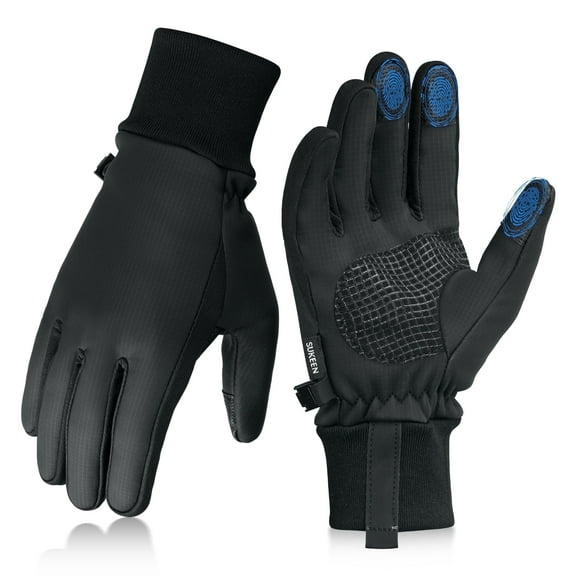 Winter Gloves Kids Windproof Sports Gloves Touch Screen Anti-Slip Warm for Boys Girls, Black, L