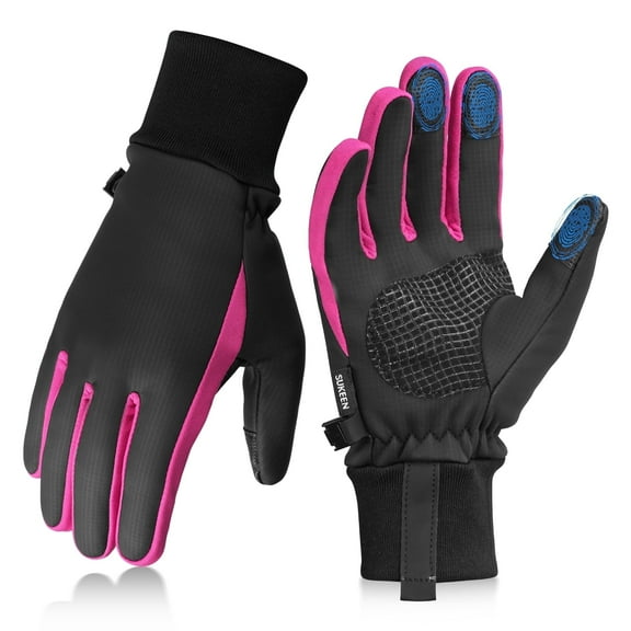 Winter Gloves Kids Windproof Sports Gloves Touch Screen Anti-Slip Warm for Boys Girls, Rose Red, L