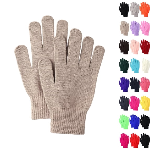 Winter Gloves Knit Warm Adult Stretchy Magic Gloves Bulk for Men Women Camel