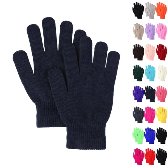 Winter Gloves Knit Warm Adult Stretchy Magic Gloves Bulk for Men Women Navy