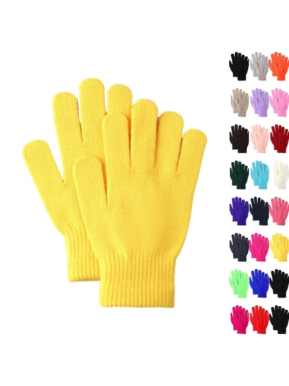 Winter Gloves Knit Warm Adult Stretchy Magic Gloves Bulk for Men Women Yellow