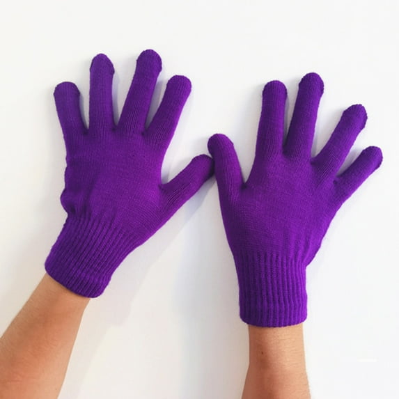 Winter Gloves Knitted Warm Gloves Five Fingered for Cold Snow Mittens Dark Purple One Size