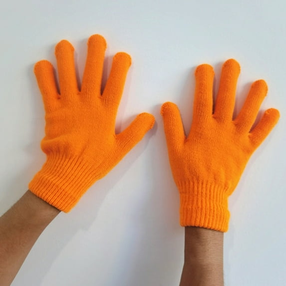 Winter Gloves Knitted Warm Gloves Five Fingered for Cold Winter Mittens Orange One Size