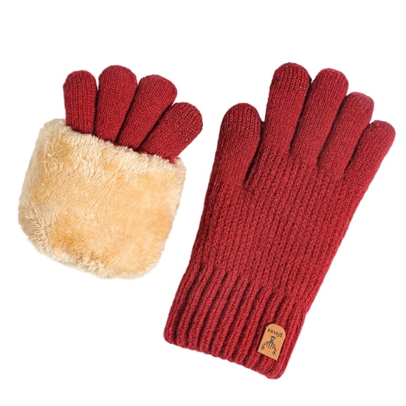 Winter Gloves Knitted Wool Lined Thickened Thermal Cold Proof Outdoor Hand Size:One Size