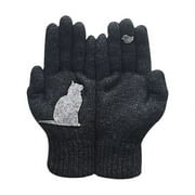 Winter Gloves,Ladies Woolen Gloves Autumn And Winter Outdoor Warm Cat Printing Gloves