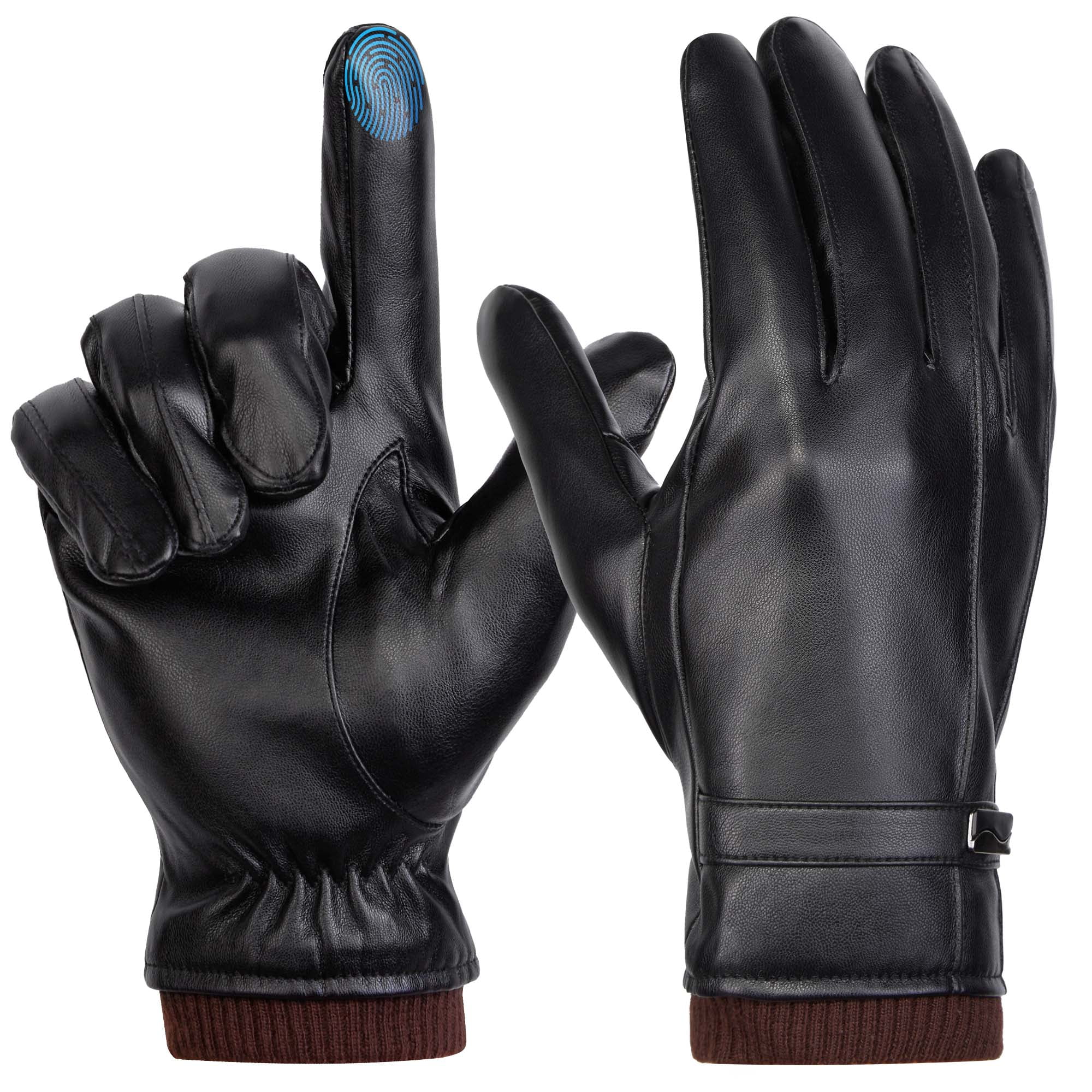 Men's PU Leather Winter Gloves - Windproof, Warm, Anti-slip ...