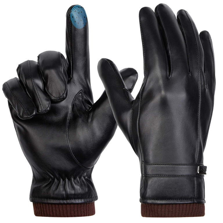 Men's PU Leather Winter Gloves Windproof, Warm, Anti-slip