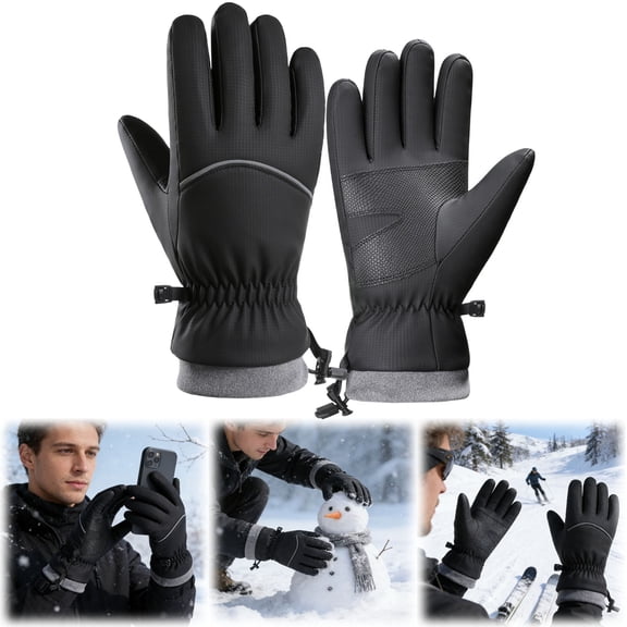 Winter Gloves Men, Winter Gloves Waterproof Insulated, Winter Waterproof Ski Gloves, Womens Gloves, Windproof Thermal Gloves for Men & Women, Black 4.2x10.1 Inch (1 Pair)