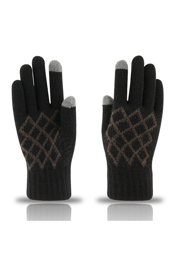 Winter Gloves Men Winter Warm Gloves Touchscreen Casual Stretch Thick Kinitted Windproof Gloves Five-Finger Gloves