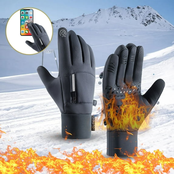 Winter Gloves for Men Women, Waterproof Windproof Thermal, Nylon & Leather Palm with PVC Anti-Slip Design, Soft Fleece Lining, Touchscreen Finger, Ideal for Cycling Skiing Hiking Fishing Cold Weather