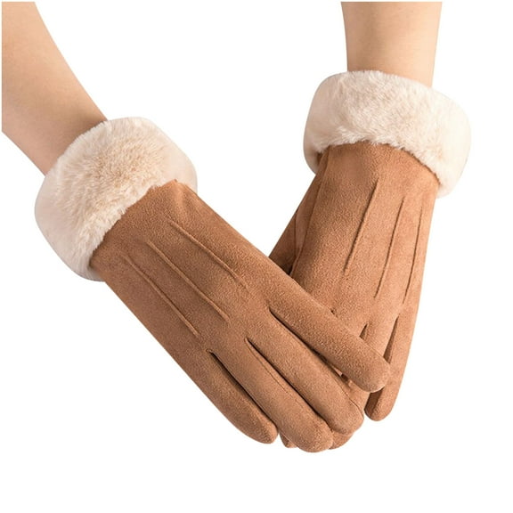 Winter Gloves Mens Winter Gloves Women's Warm Suede in Autumn and Winter Lovely Daily Warm Gloves Thickened in Winter Work Gloves Men Mens Faux-Leather Gloves New Arrival Khaki,One Size