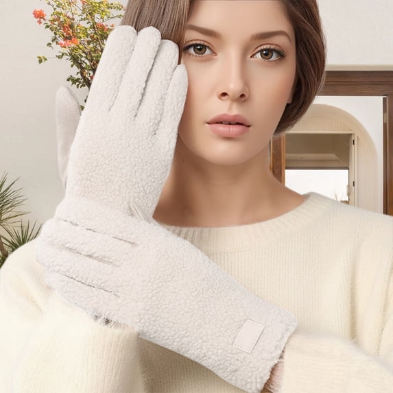 Winter Gloves Thermal Gloves Windproof Touchscreen Cold Weather Riding Skiing Winter Mittens Beige One Size