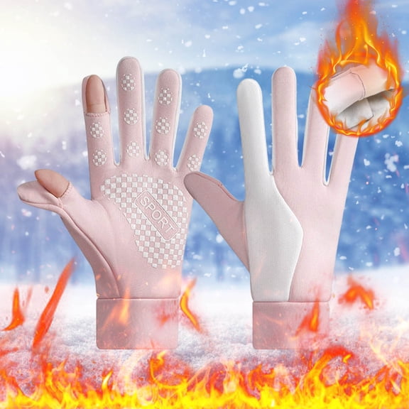 Winter Gloves Touch Screen Warm Gloves Cold Weather Windproof Cycling Driving Riding Bike Telefingers Thermal Gloves Non-Slip Silicone Gel Adjustable Full Finger Mittens Thick Pink