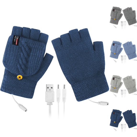 Winter Gloves Usb Heated Half Finger Knitted Jacquard Mittens Rechargeable Indoor Outdoor Warmer for Students