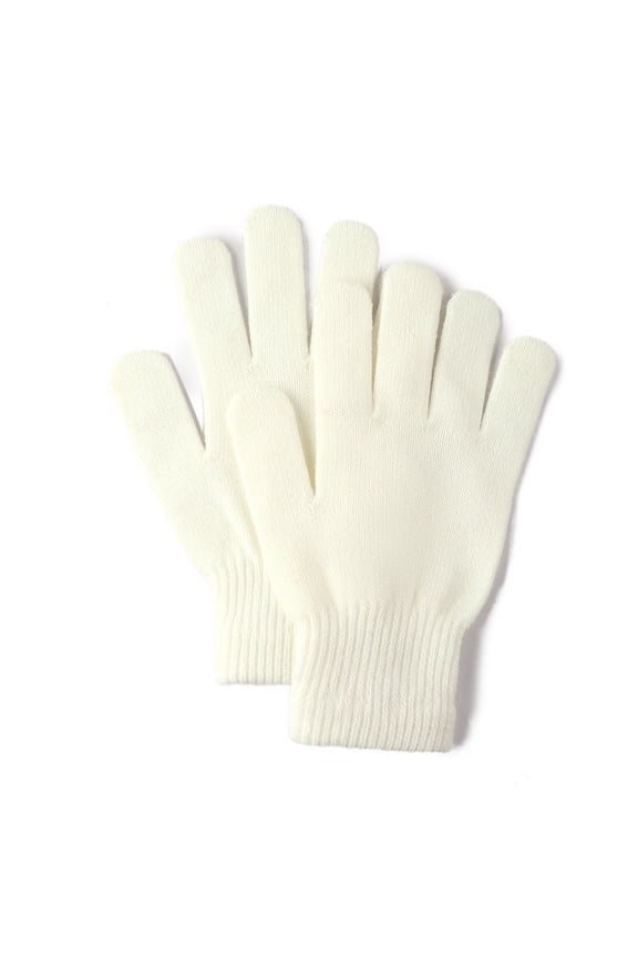Winter Gloves Warm Knitted Stretchy Gloves Full Fingers for Men, Women White One Size