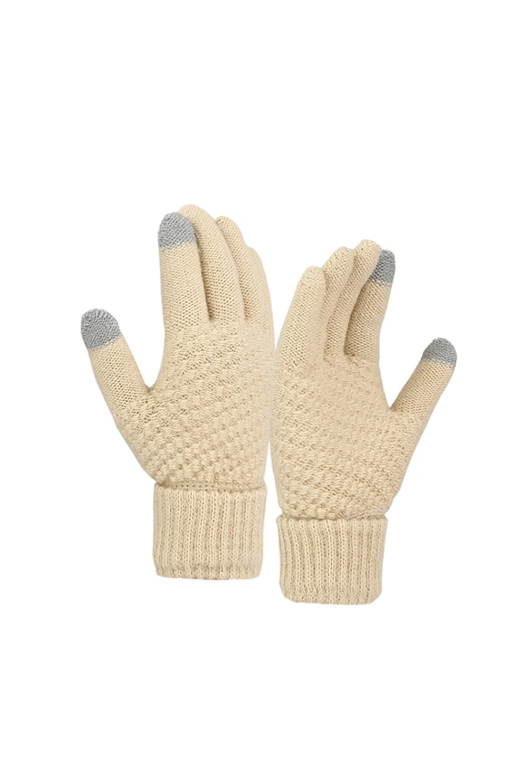 Winter Gloves for Women, 2-Finger Touch Screen Cold Weather Thermal Warm Windproof Gloves Soft Thick Fleece Lining Glove, Knit Gloves Cold Weather Accessories, Elastic Cuff(Beige,8.2x3.1")