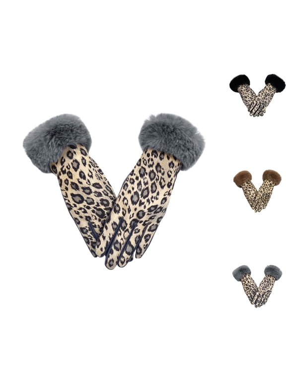 Winter Gloves Women Fashionable Leopard Print Touchscreen Warm Lined Stylish Autumn Winter