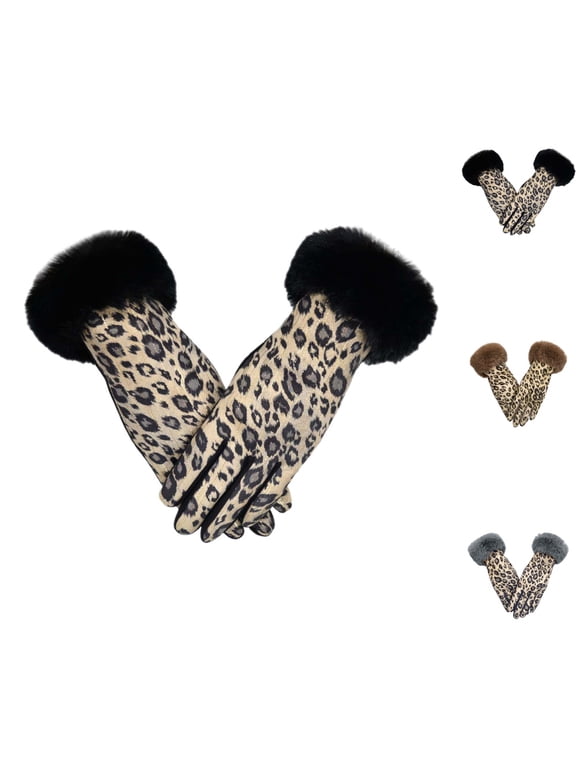 Winter Gloves Women Fashionable Leopard Print Touchscreen Warm Lined Stylish Autumn Winter