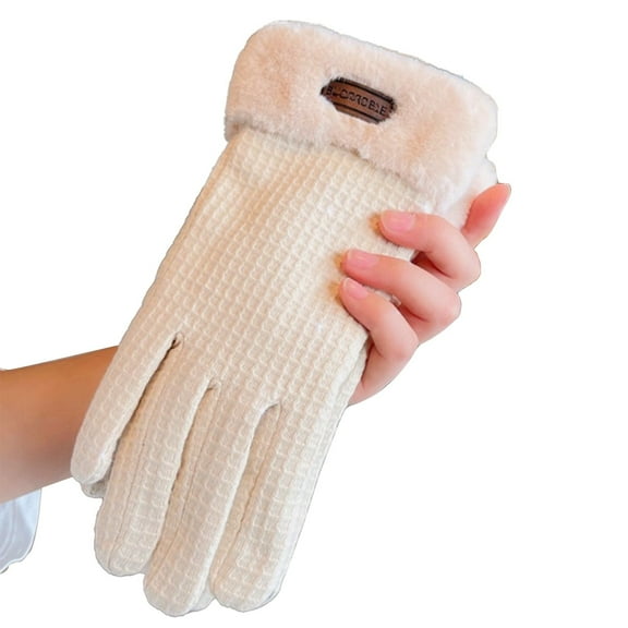 Winter Gloves Women Warm Winter Fashion Must Haves Fleece Lined Faux Beige Gloves